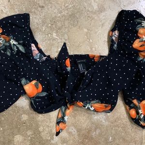 Forever21 🍊 Orange Polka Dot Tie Front Crop Top